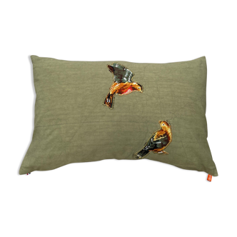 Upcycled cushion "the little birds" - 40x60 cm - linen & canvas