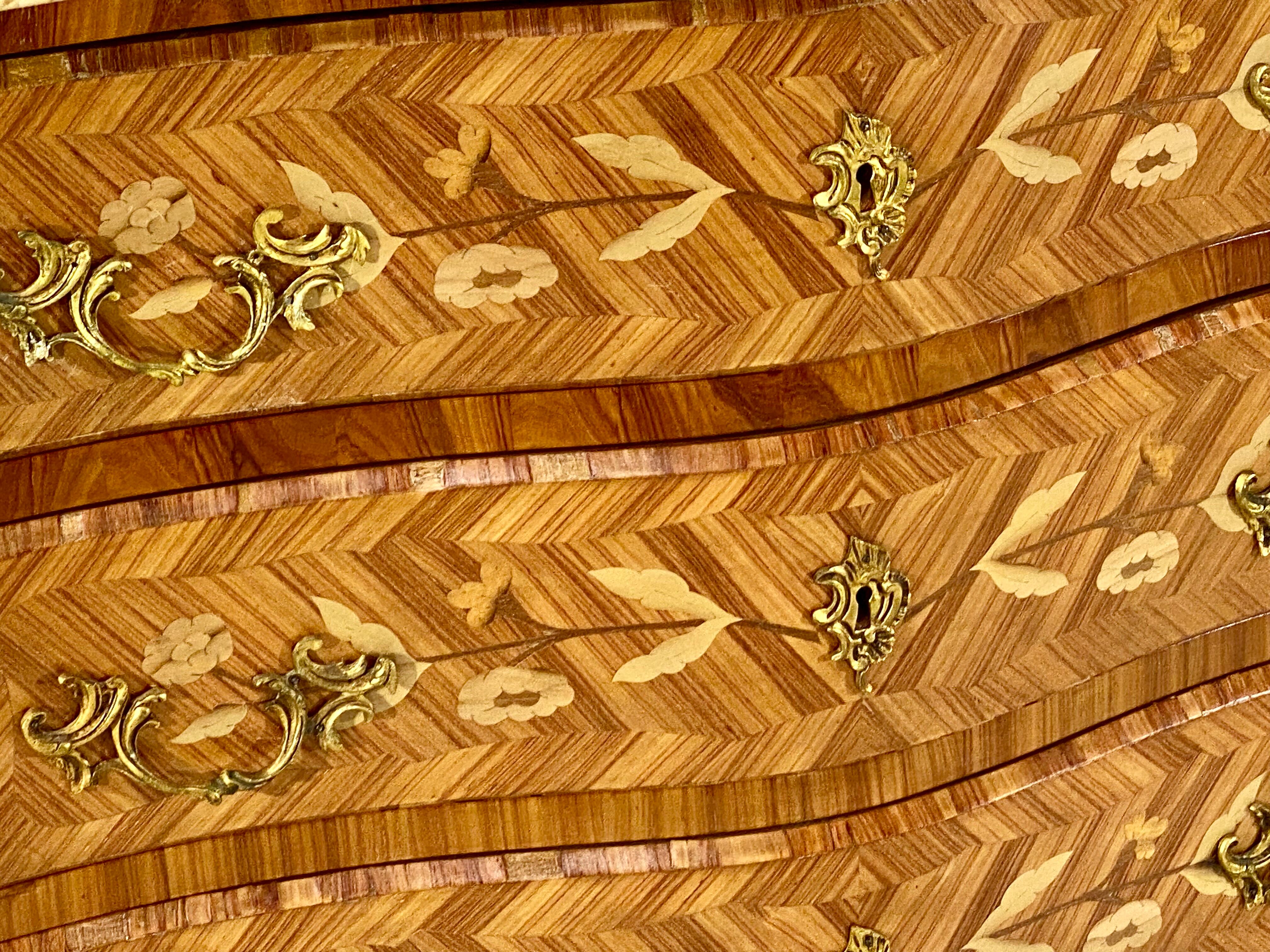 Inlaid chest of drawers Louis XV marble top