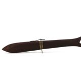 Fish knife and fork with a wooden and brass sheath sculpture.