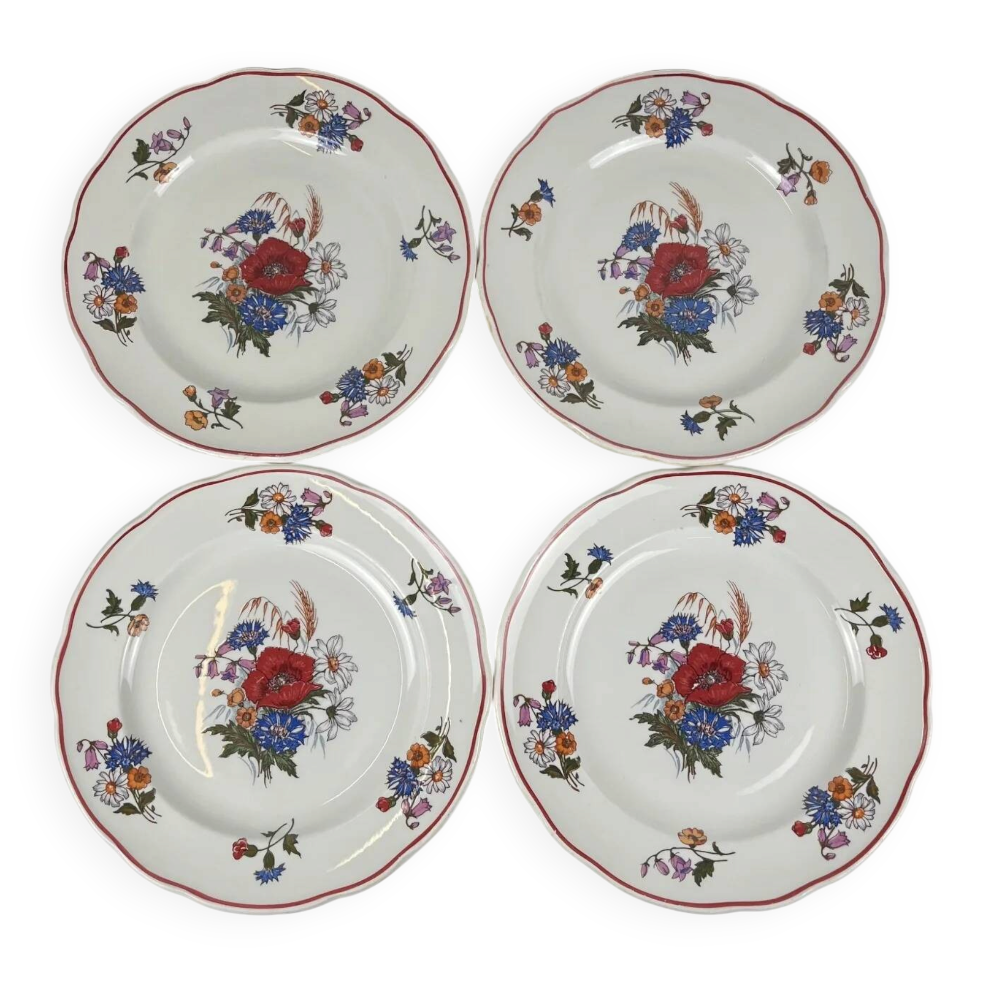 Set de 4 assiettes plates "Agreste", Sarreguemines, fin XXe, Pyroblan