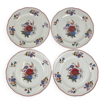Set de 4 assiettes plates "Agreste", Sarreguemines, fin XXe, Pyroblan