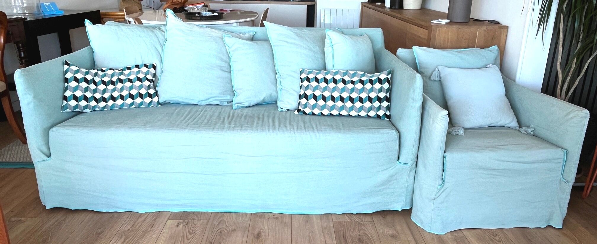 Gervasoni ghost sofa + covers + matching armchair