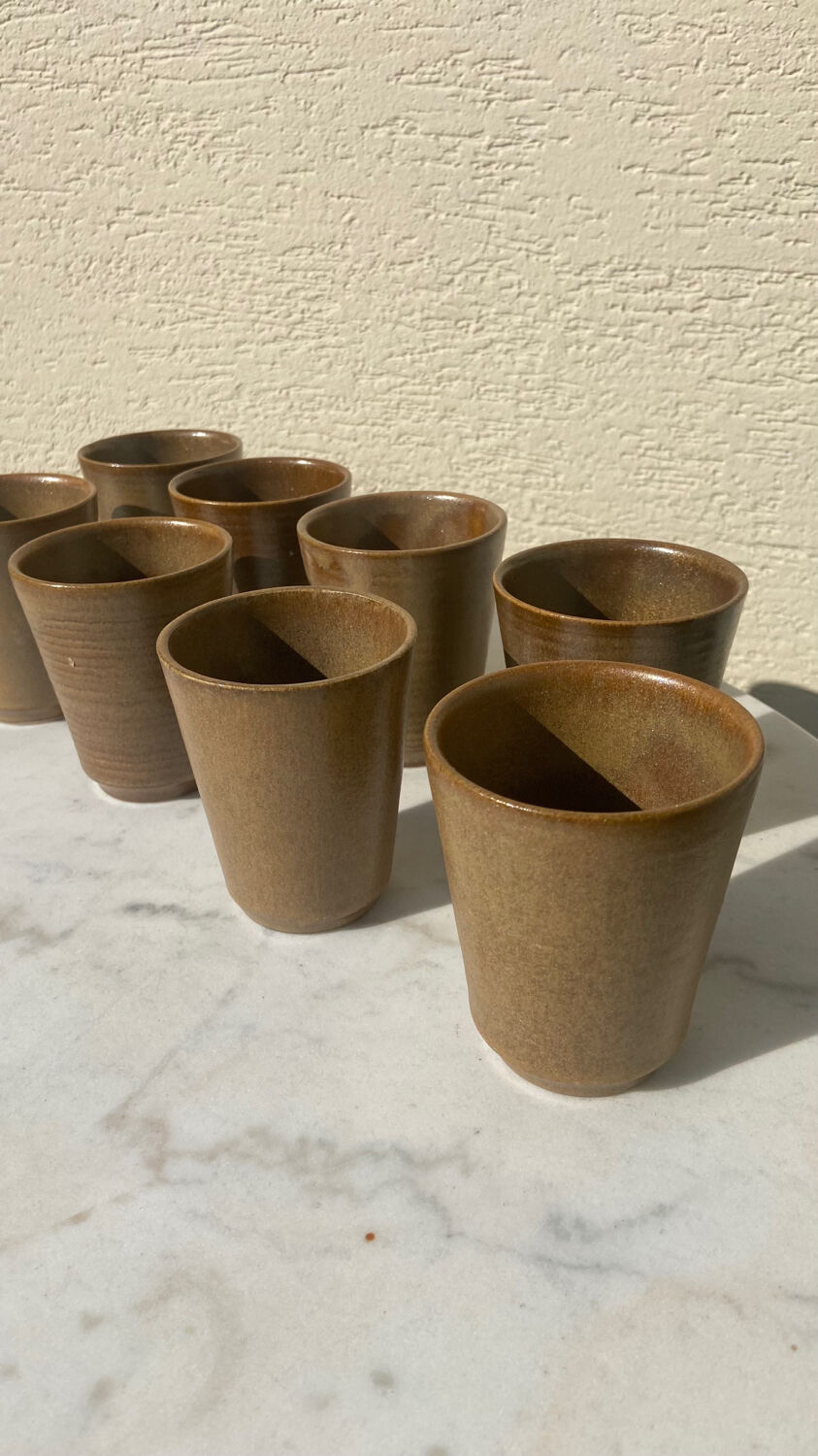 Set of 8 cups in glazed stoneware vintage Digoin 1970