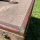 Antique travel trunk, wooden and leather transport case, 1900