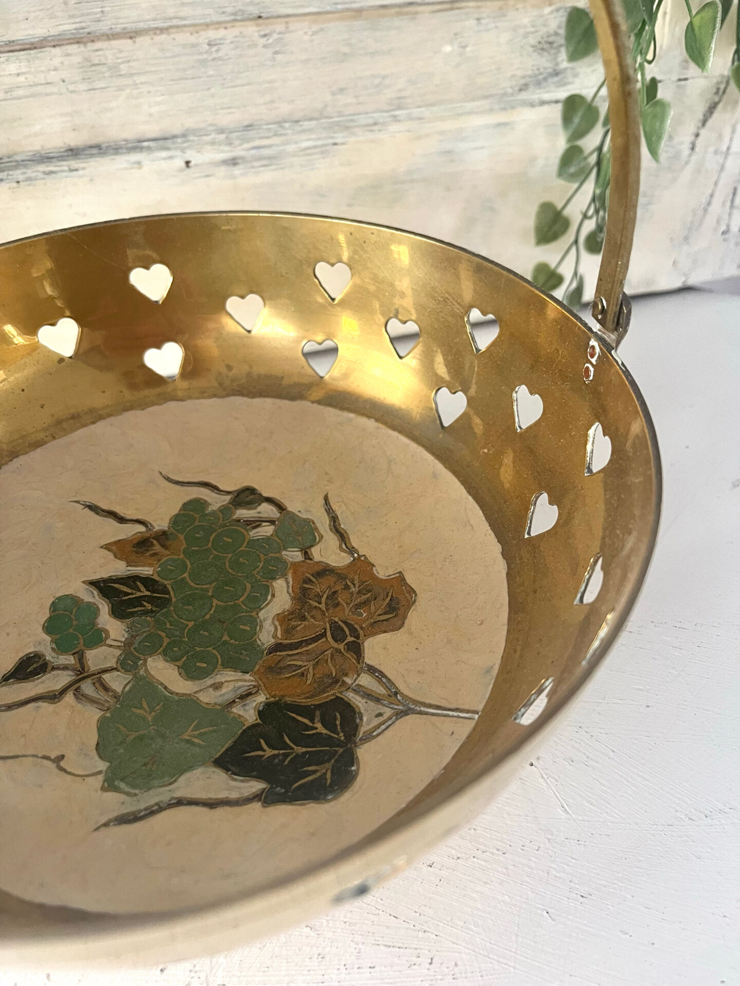 Brass cloisonne basket with handle – mid century circa 1950s art deco
