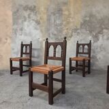 4 wooden and corded Basque chairs