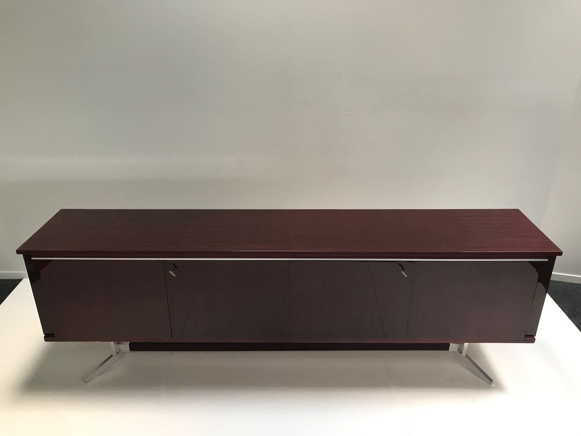 Belgian modernist long mahogany sideboard 1970s