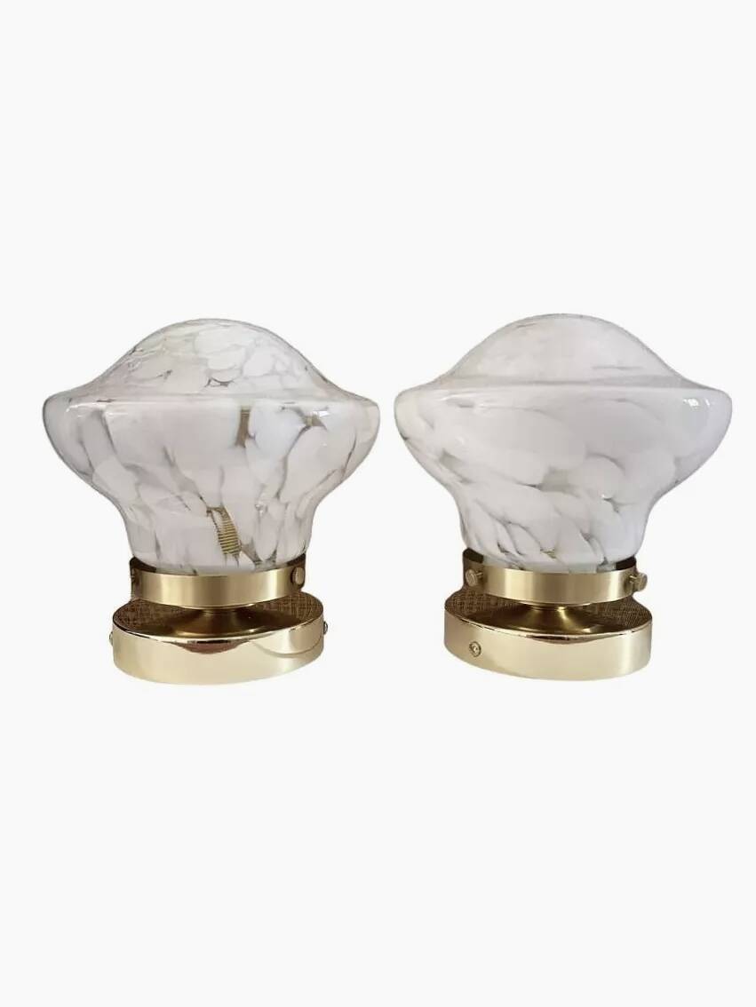 Pair of white globe wall lights