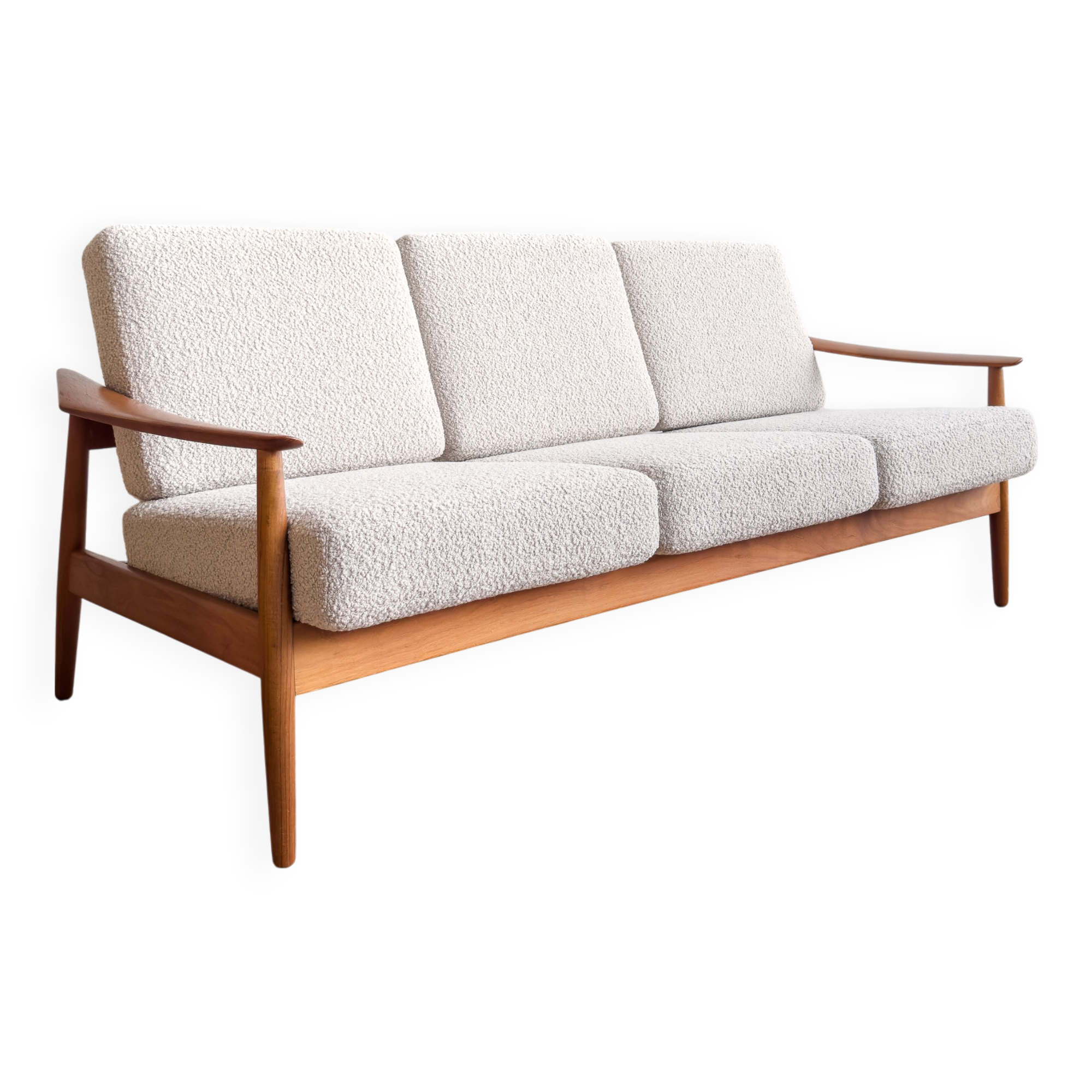 Canapé Arne Vodder modèle FD164 en teck, tissu bouclé, Danemark années 1960