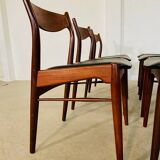 Danish vintage Arne Wahl Iversen teak and leather dining chairs model 26 - 1960s