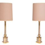 Antique empire brass Column Table Lamps 1950s