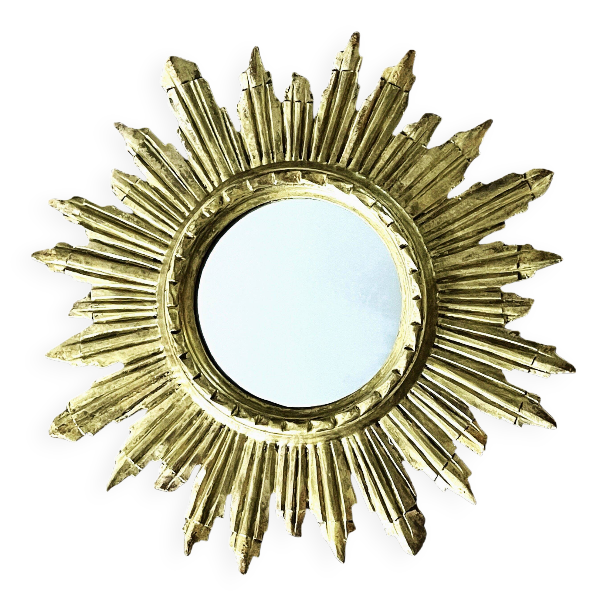 Golden Wooden Sun Mirror | Mid-20th Century - 48 cm