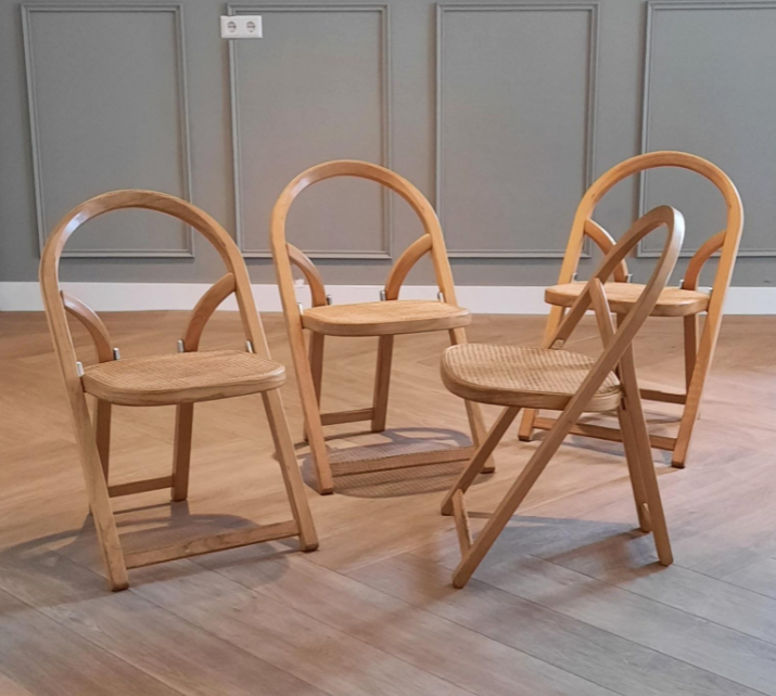 Suite of 4 Arca folding chairs by Gigi Sabadin for Crassevig 1970s
