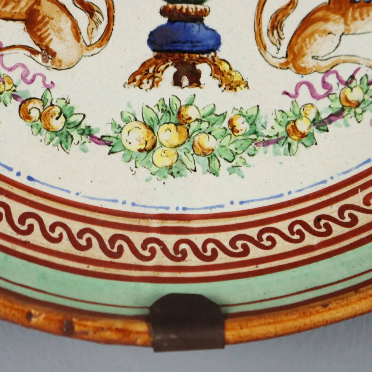 Antique majolica plate decorated with fruits, Italy, 20th century.