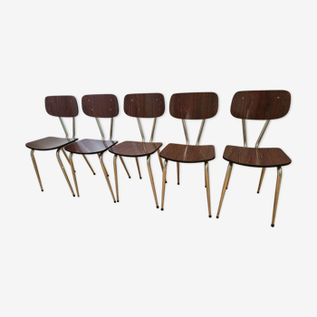 5 chaises formica marron vintage