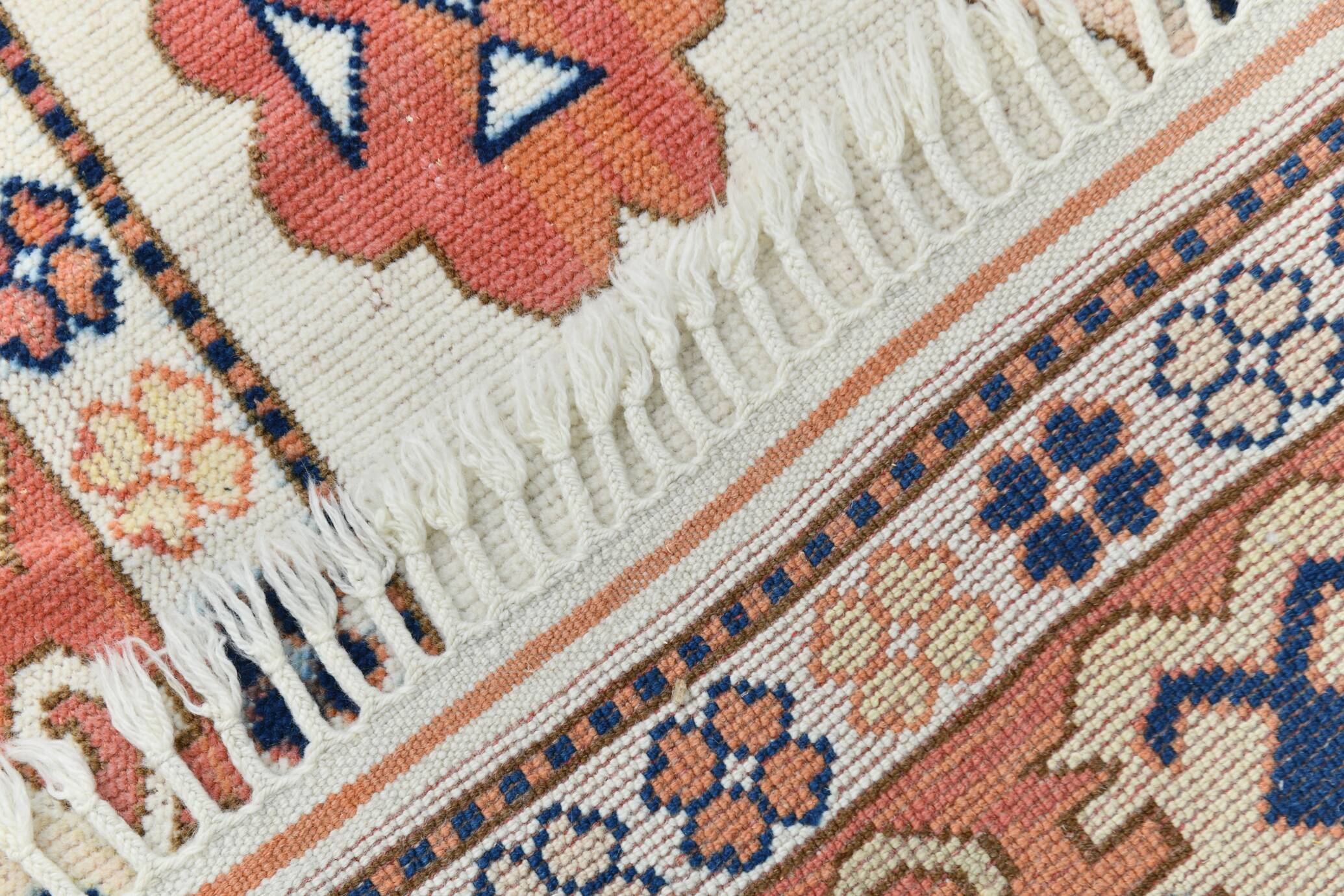 Beige & Pumpkin Orange Antique Vintage Rug Made in Anatolian, 202x284 Cm