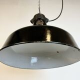 Industrial Black Enamel Factory Lamp with Cast Iron Top, 1950s