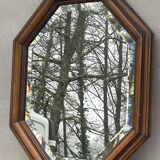 Rustic beveled mirror in molded natural wood 64 x 56 cm