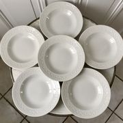 Set of 6 hollow plates Digoin Sarreguemines model Alphabet relief white 40s