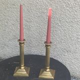 Pair of gilded brass candlesticks, vintage column shape