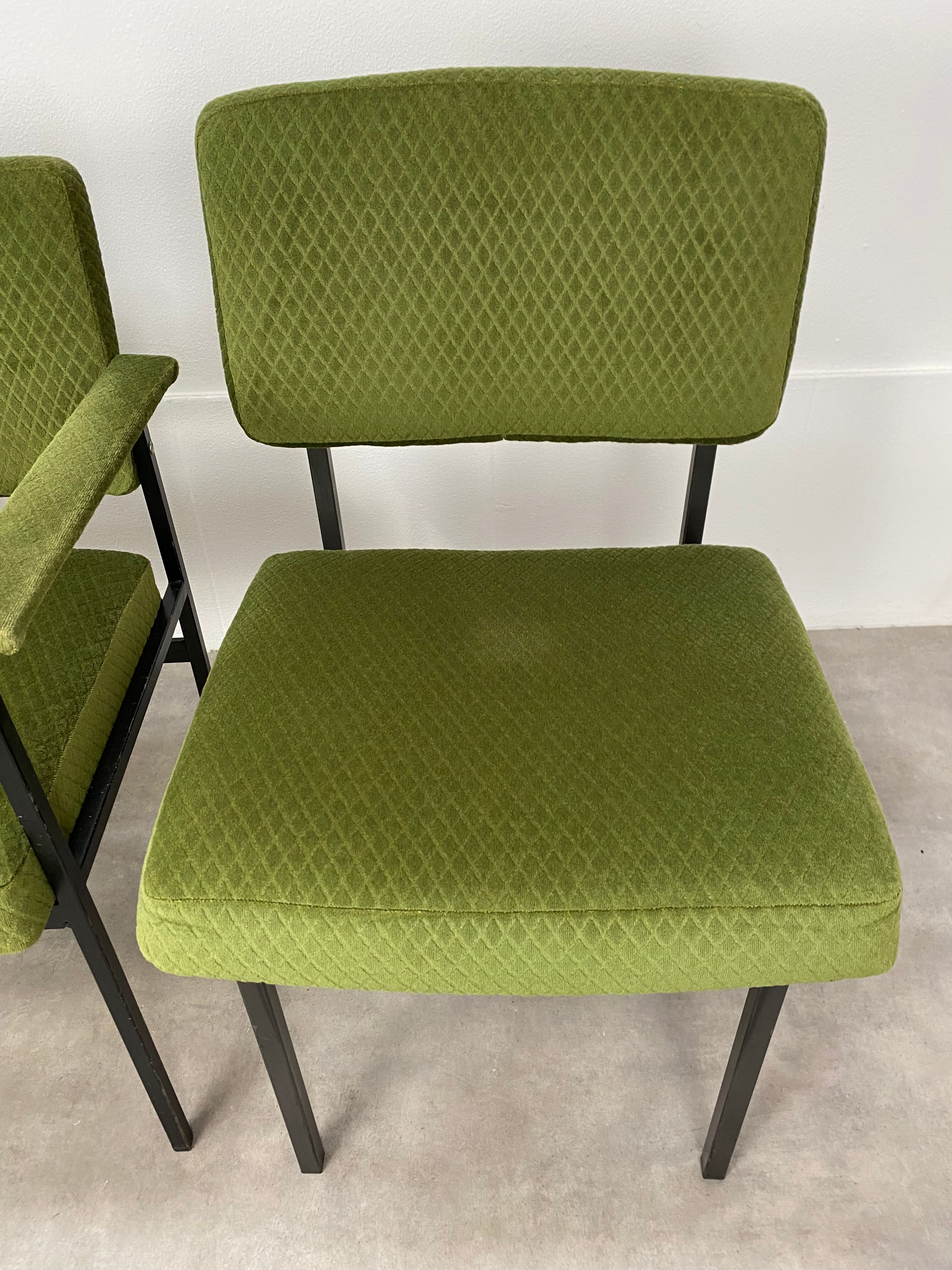 3 chairs 50s metal and green velvet ideal vintage style desk