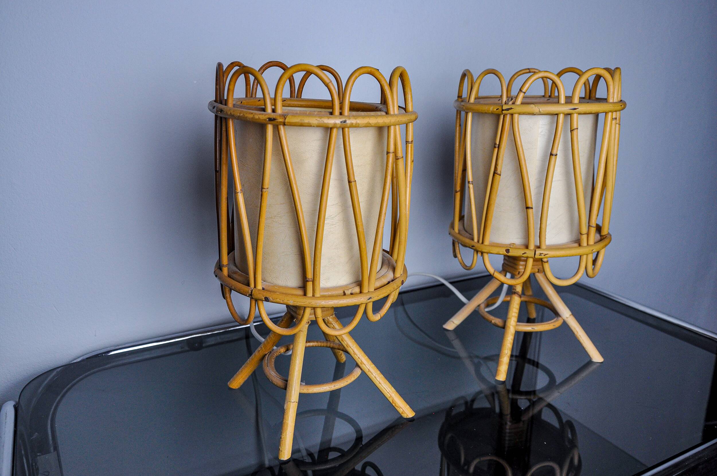 Pair of rattan table lamps, Italy, 1960