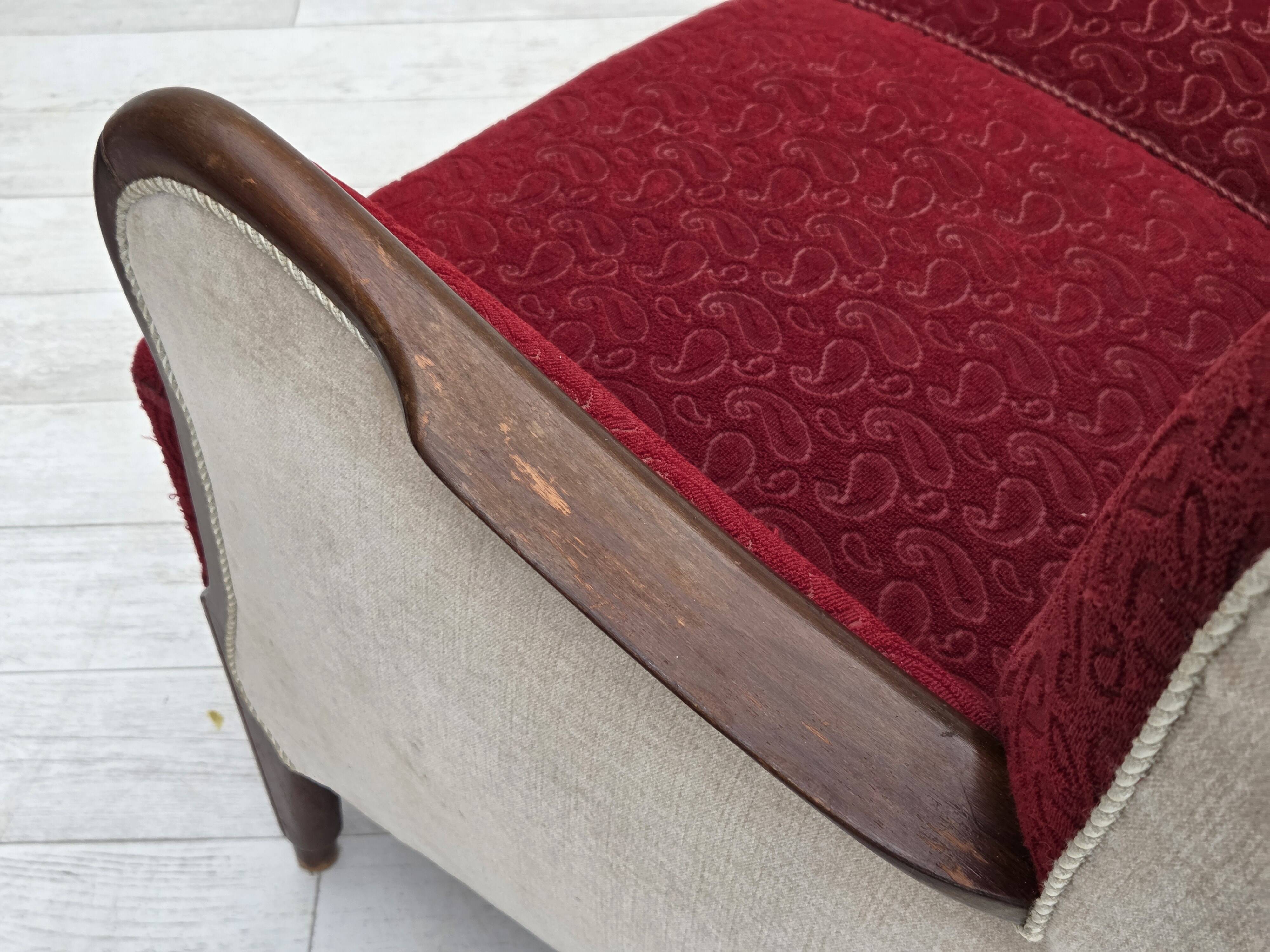 1950s, Danish 3-seater sofa, original red/beige furniture wool.