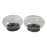 Set of 2 Vintage Space Age Stye Sconces Copper Flush Mount Lights 1980's