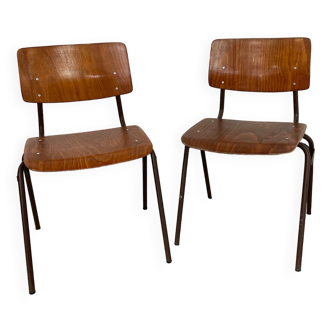 Lot de 2 chaises école vintage années 60 Pays-Bas