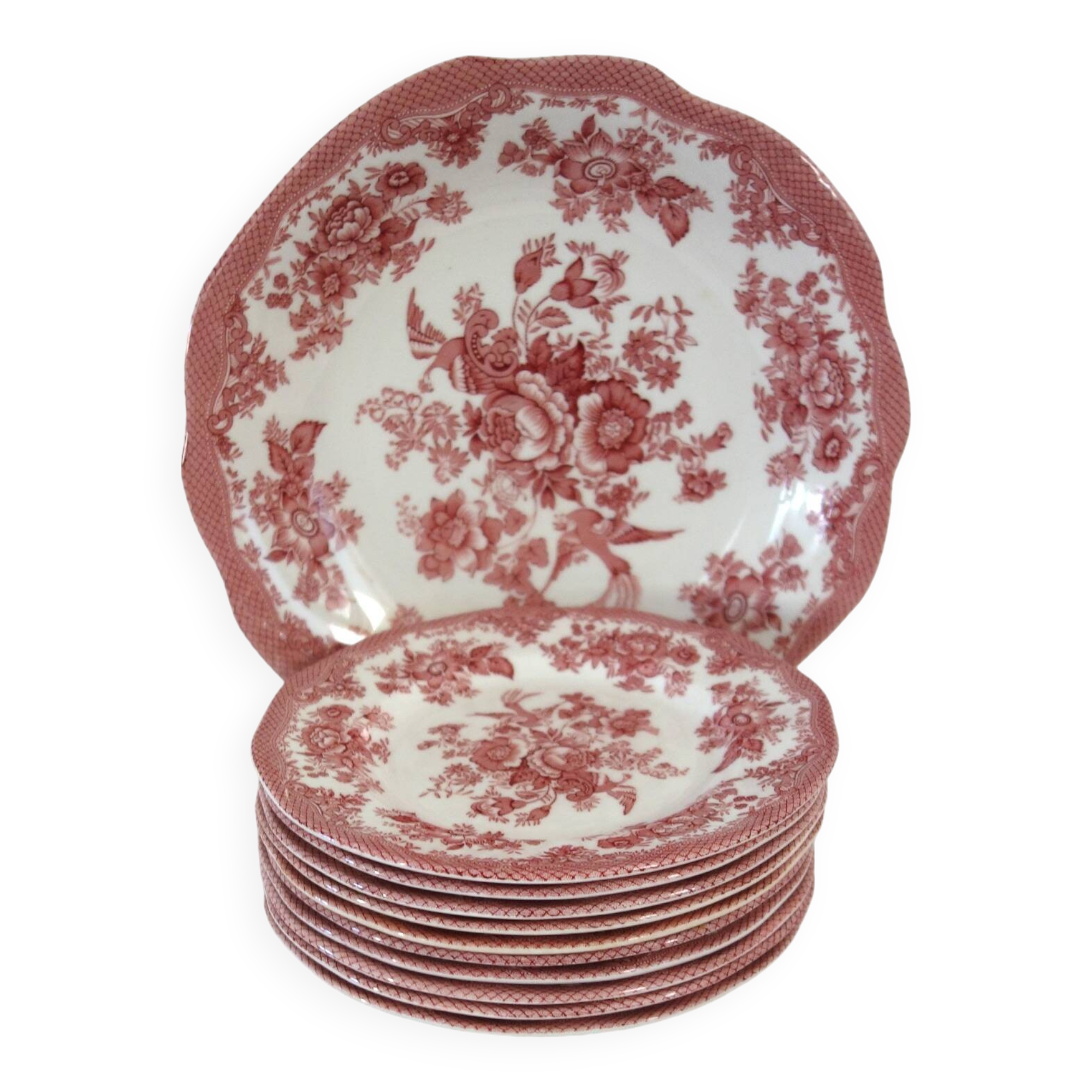 Wedgwood English dessert service iron earth pink floral