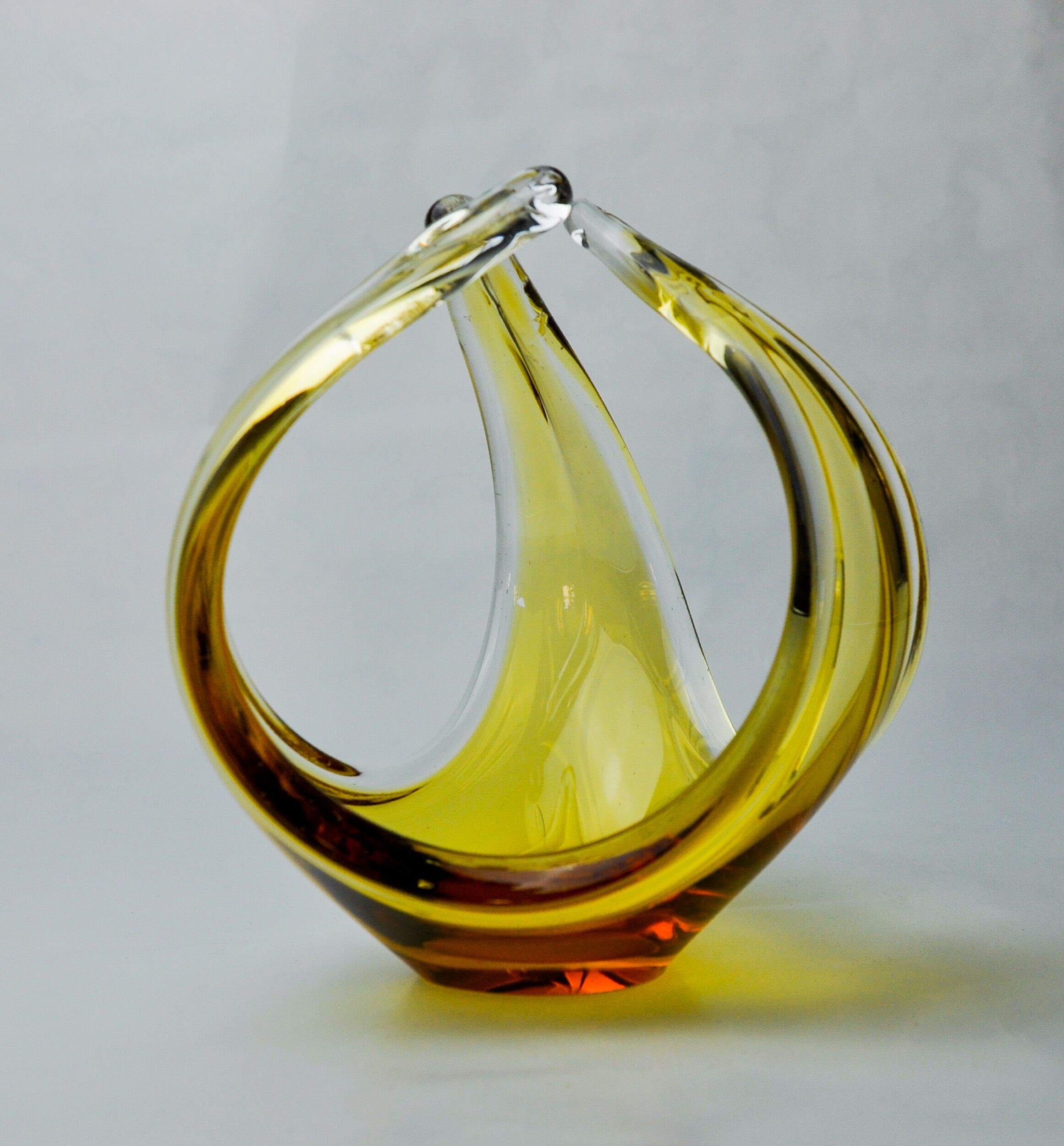 Centre de table par seguso en verre de murano jaune, italie, 1970