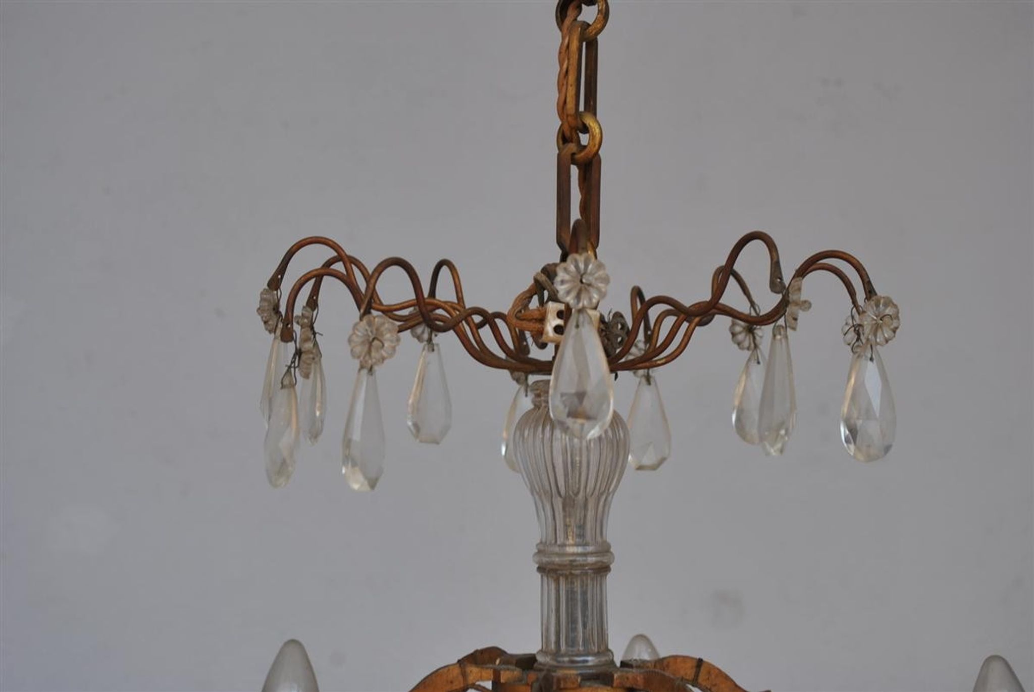 Lustre pampilles doré époque fin XIXème 6 feux