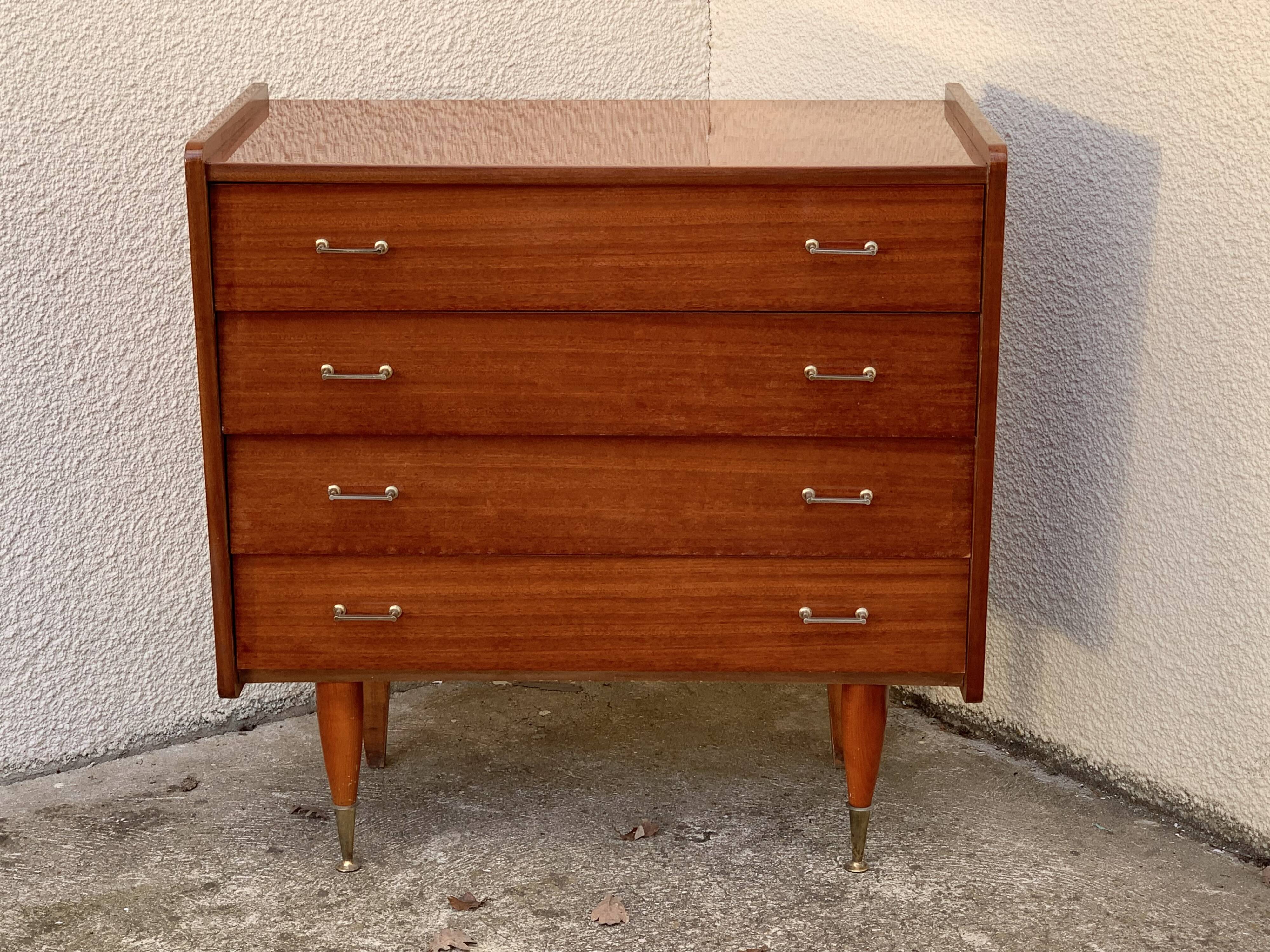 Vintage varnished teak chest of drawers 1970