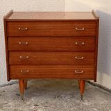 Vintage varnished teak chest of drawers 1970