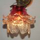French Brass Single Wall Light with Pink & Clear Floral Glass Shade