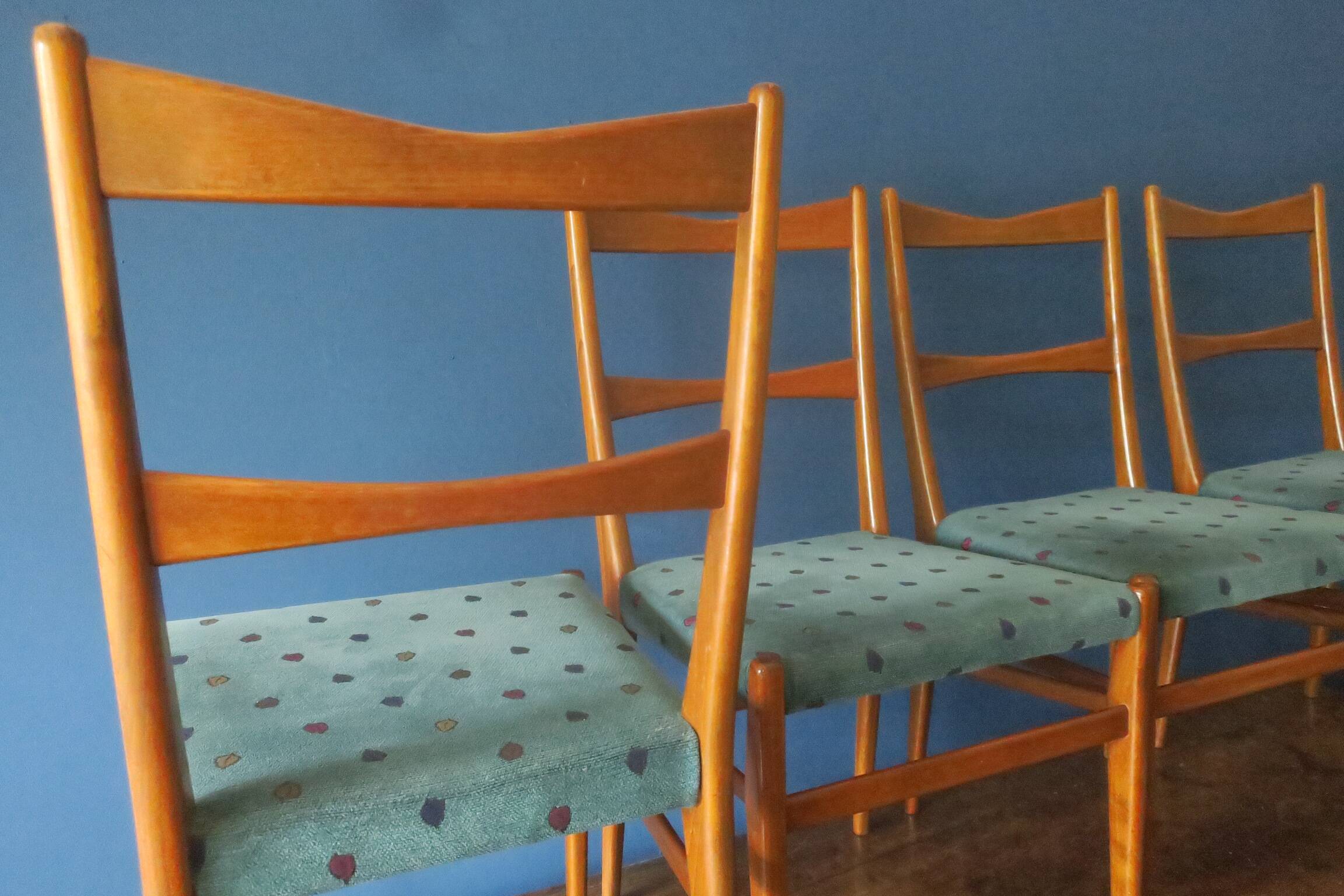Set of 4 mid century dining chairs with turquoise covers, 1960