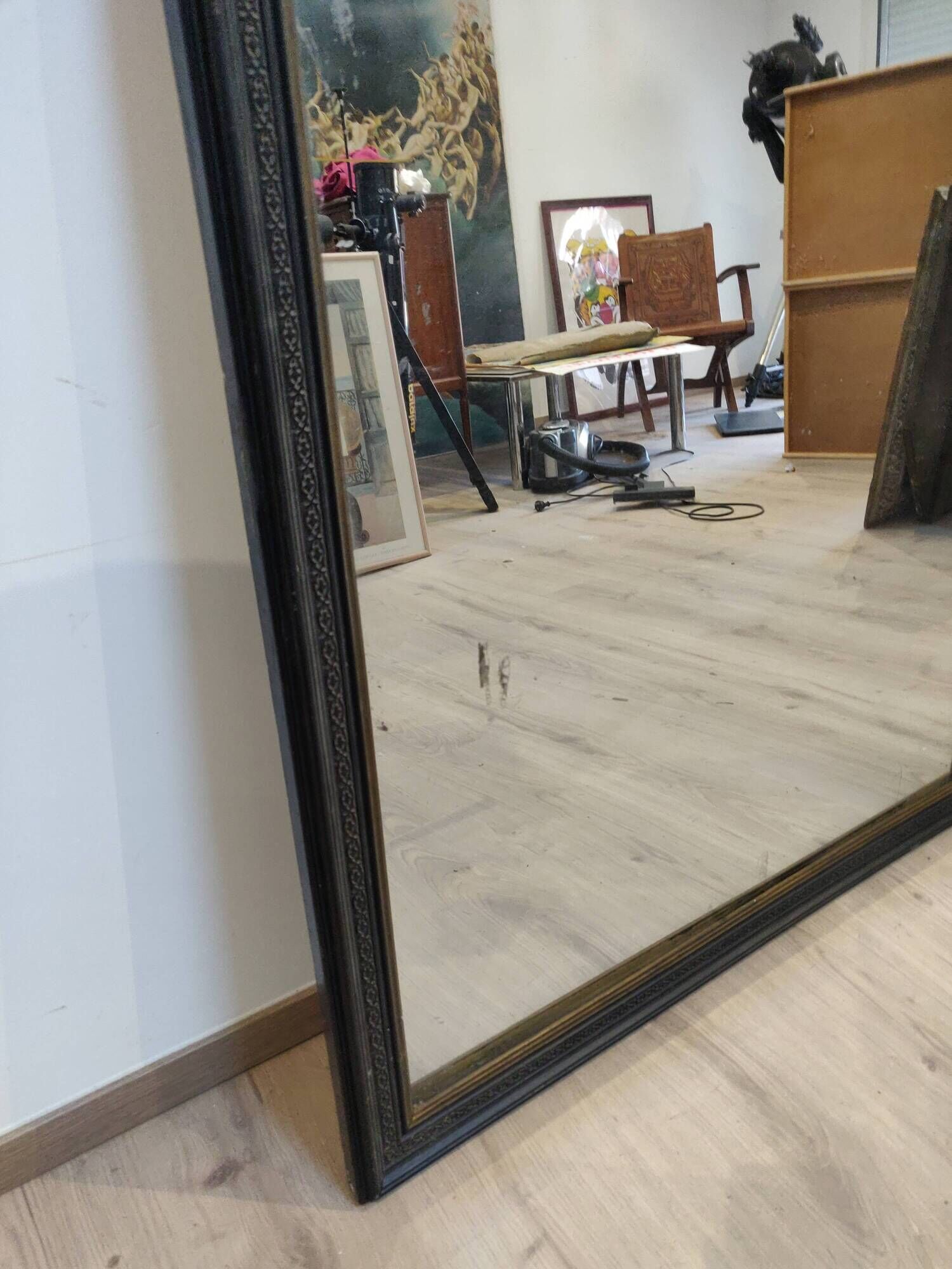 Mirror in black molded wood 109x93 Napoleon III era