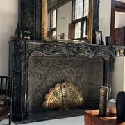 Vintage French brass fire screen, peacock design, 20th century.