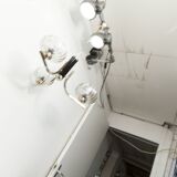 See Delmas chandelier, 3 arms, black and gold, clear glass, 1960