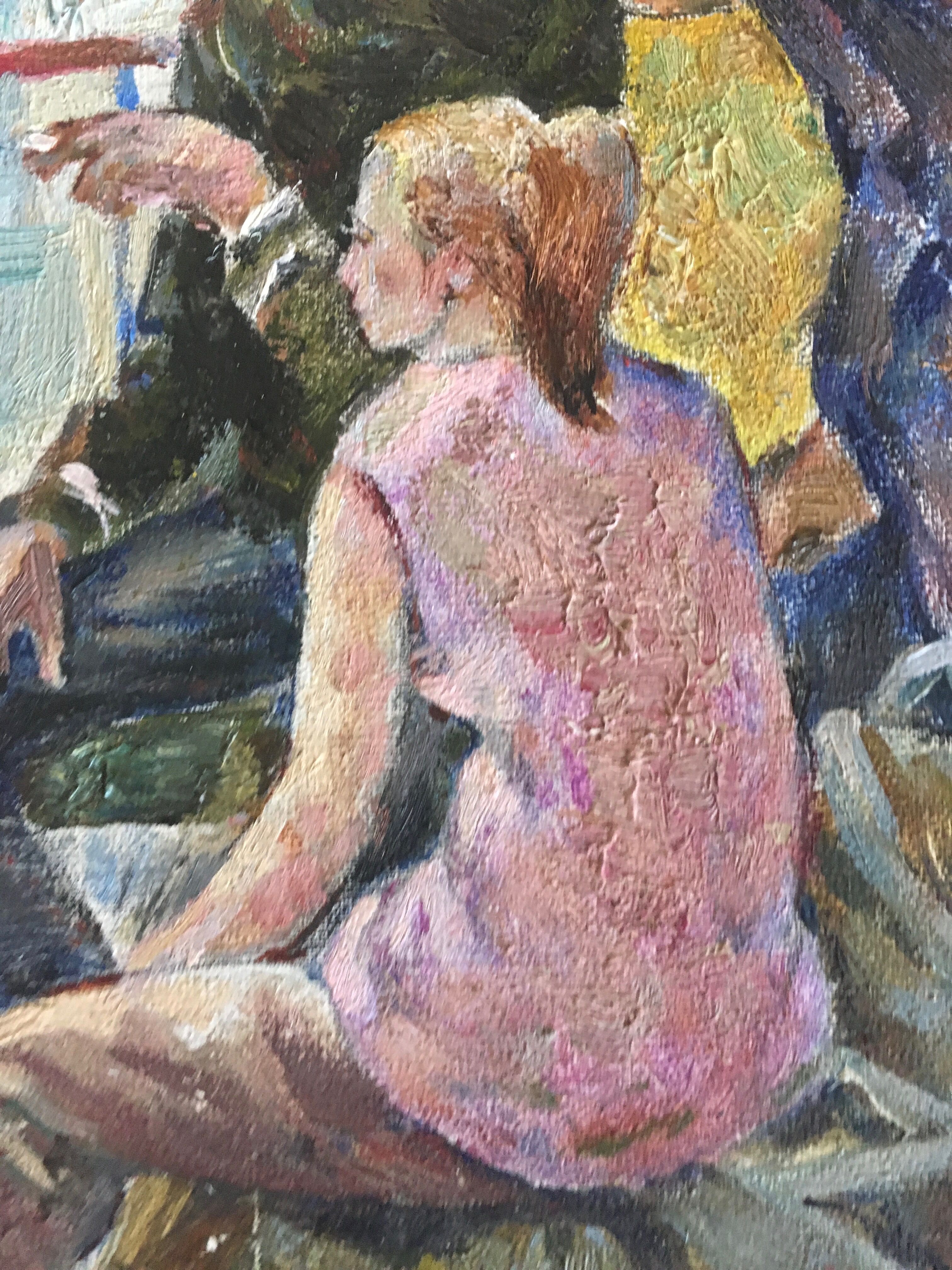 Interior scene with guitar at Kiev airport, USSR, oil travel 1974.