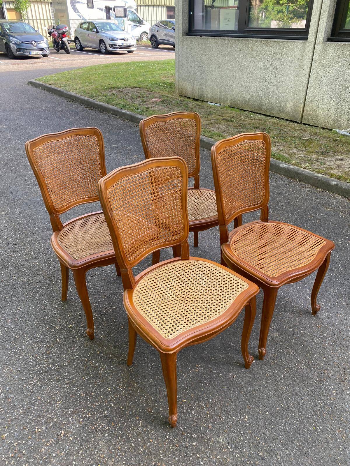 4 Louis XV chairs in solid wood and cane