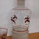 Glasses and carafe decorated with red Christmas reindeer and white granita 60's