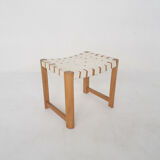 Scandinavian modern wooden stool with white bands, 1970's