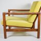 Scandinavian restored armchair, original 60s icon, yellow, teak