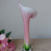 Vintage coloured blown glass vase in the shape of a calla lily.