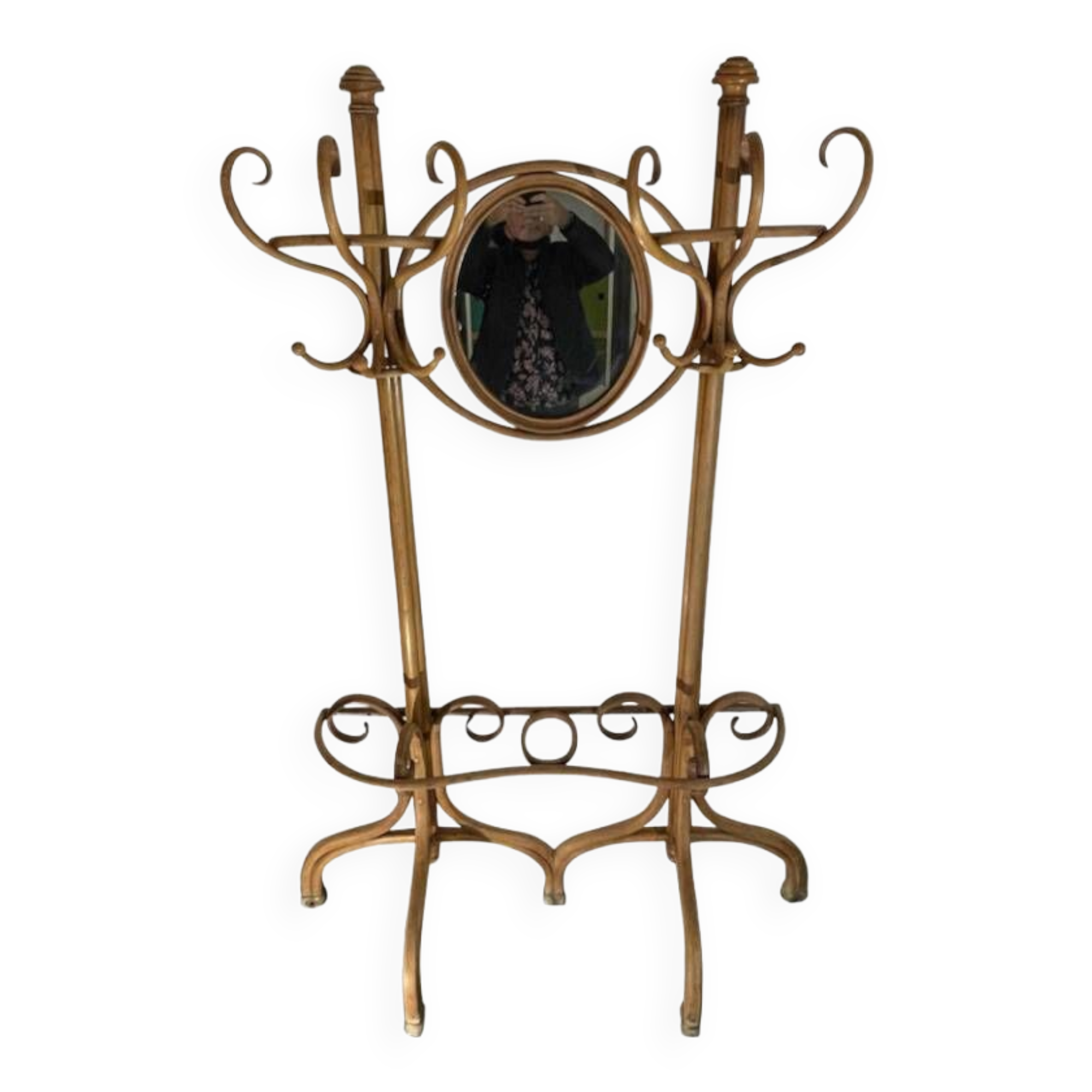 Double curved wood mirror coat rack by michael thonet gebrüder / freres, 1888