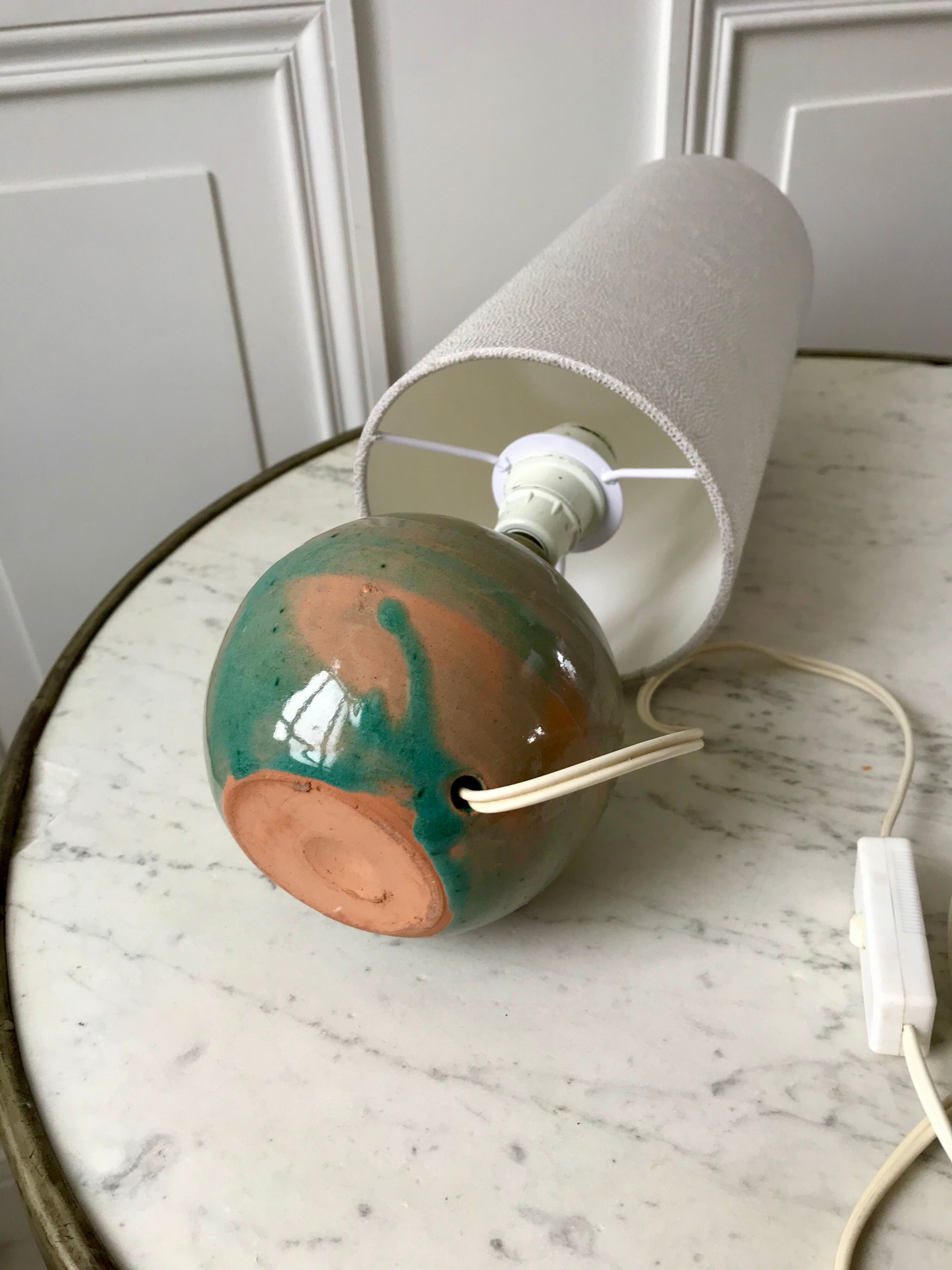 Signed stoneware lamp with cylindrical shade 60s-70s