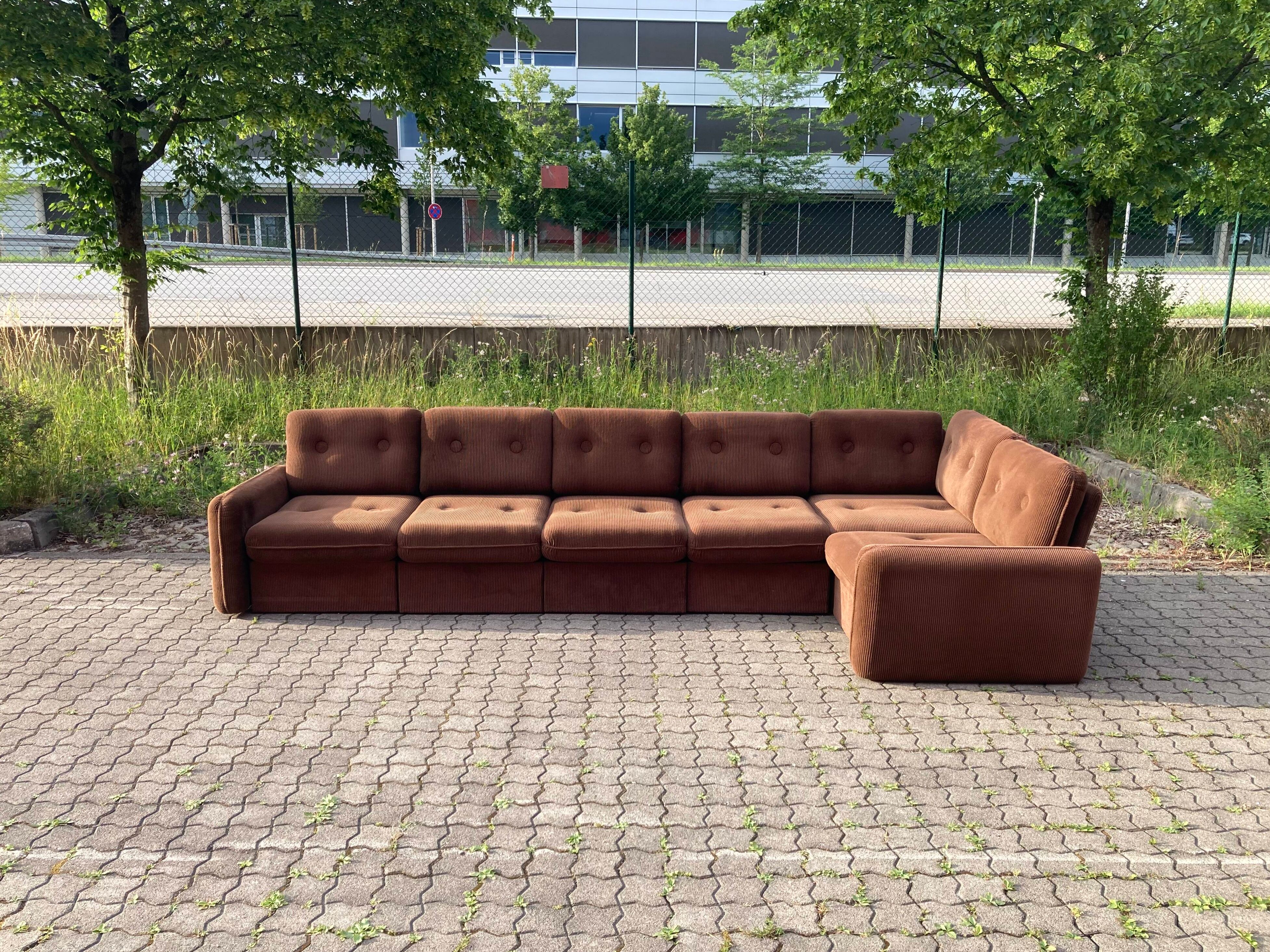 Vintage Modular Sofa in Brown Velvet Corduroy, 1970s
