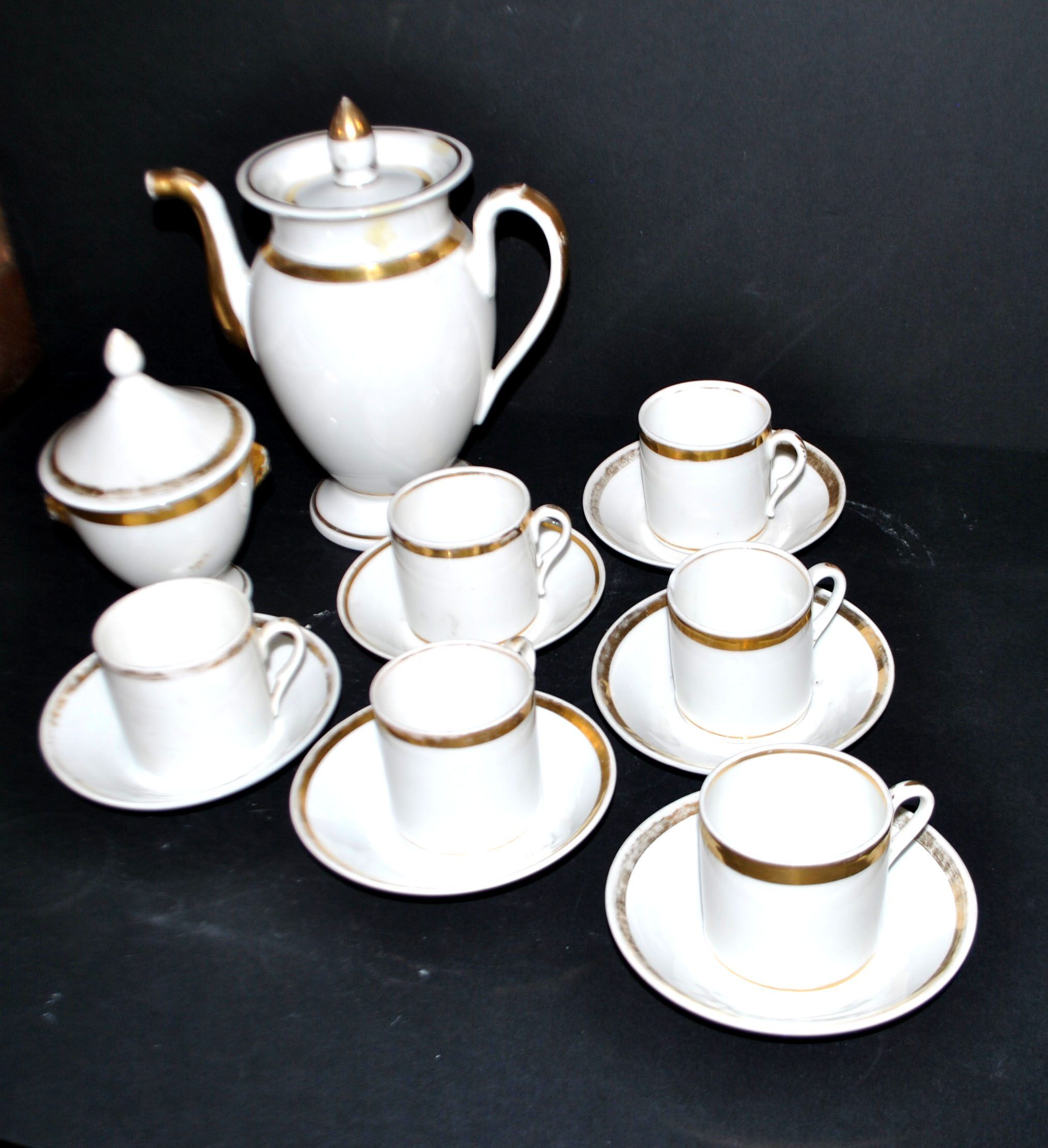 Empire coffee service in porcelain, 19th century swan neck, Paris porcelain