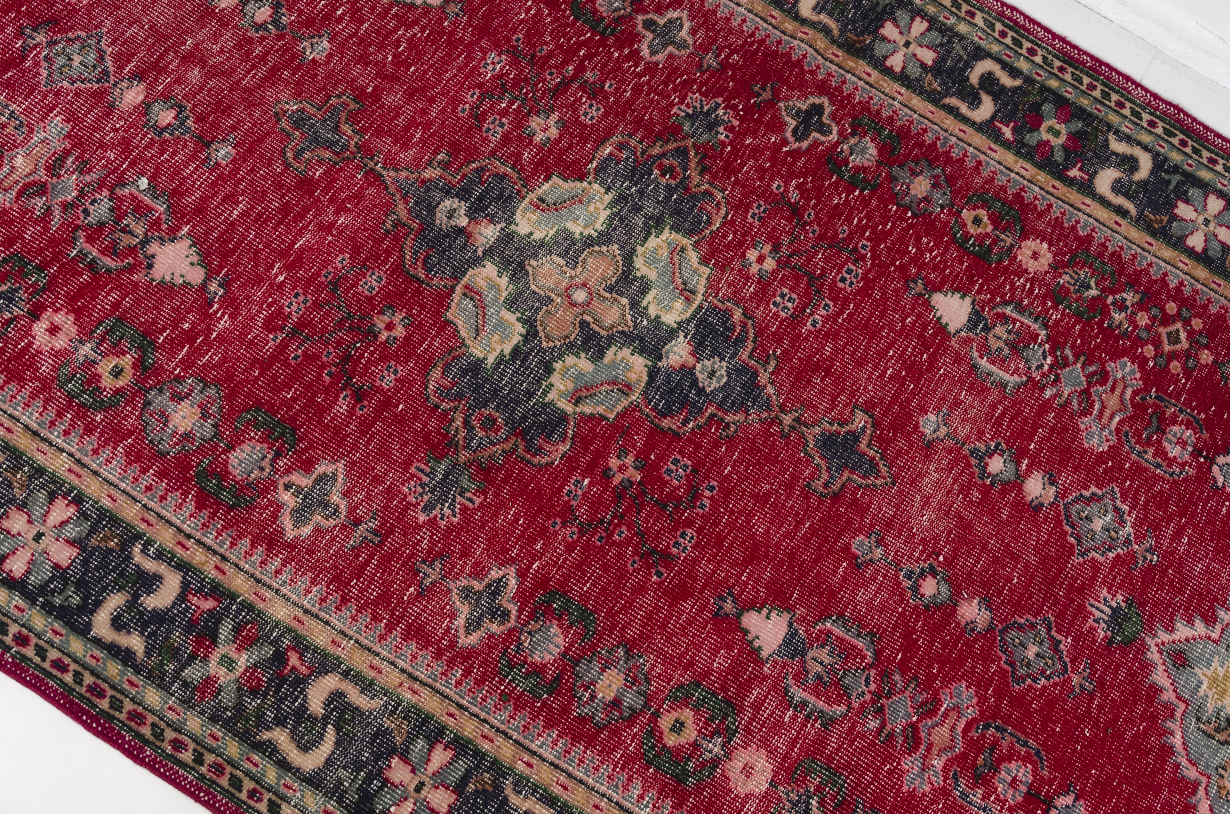 Red Geometric Oushak Handknotted Rug